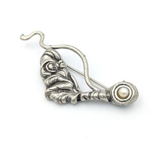 Vintage brutalist abstract brooch pin with faux pearl